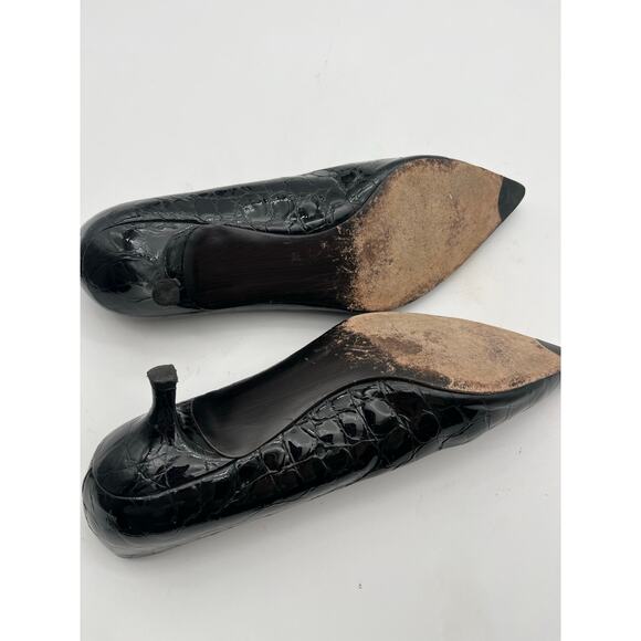 Stuart Weitzman Black patent leather kitten Croc Heels Capsule wardrobe Sz 9.5 - Picture 5 of 6